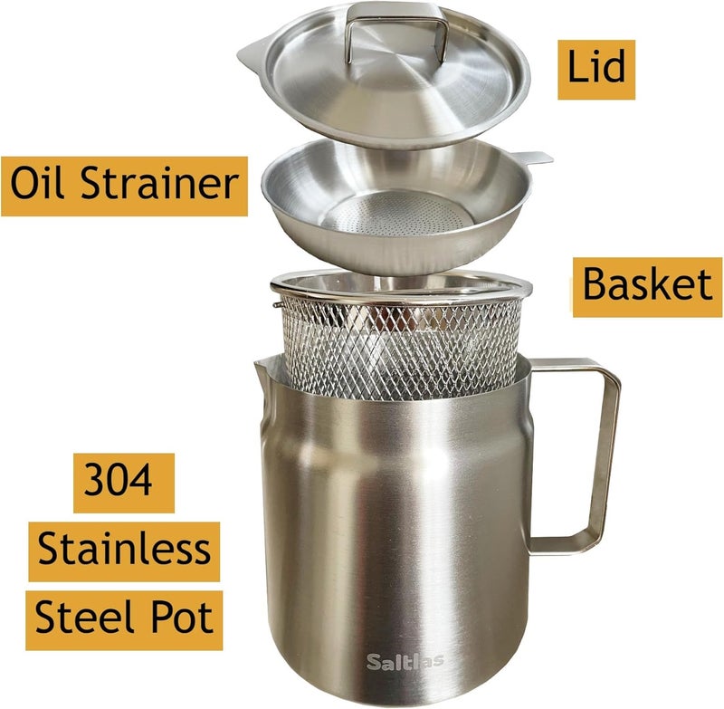 Saltlas Deep Fryer Pot with Basket and Oil Strainer, 304 Stainless Steel Deep Frying Pot for French Fries, Chicken, or Japanese Tempura, 2L (2Qt) - Image 2